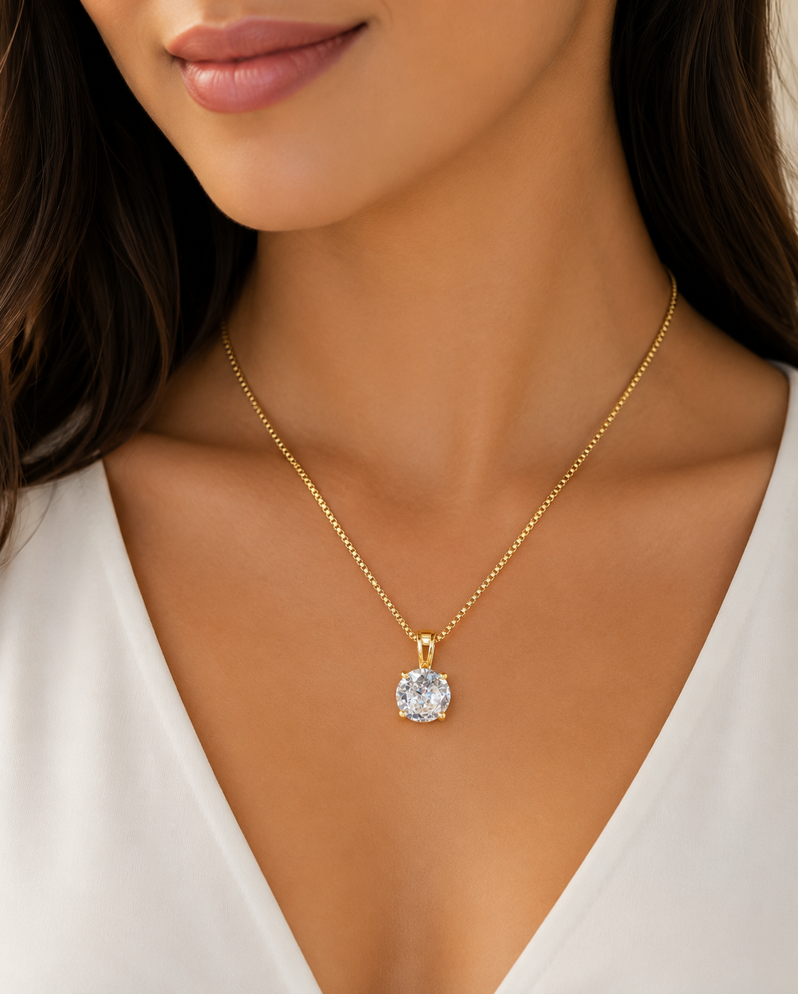 Collar Solitario Brillante – Oro Laminado 14K