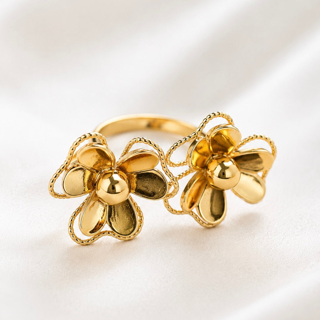 Anillo Doble Flor Dorada