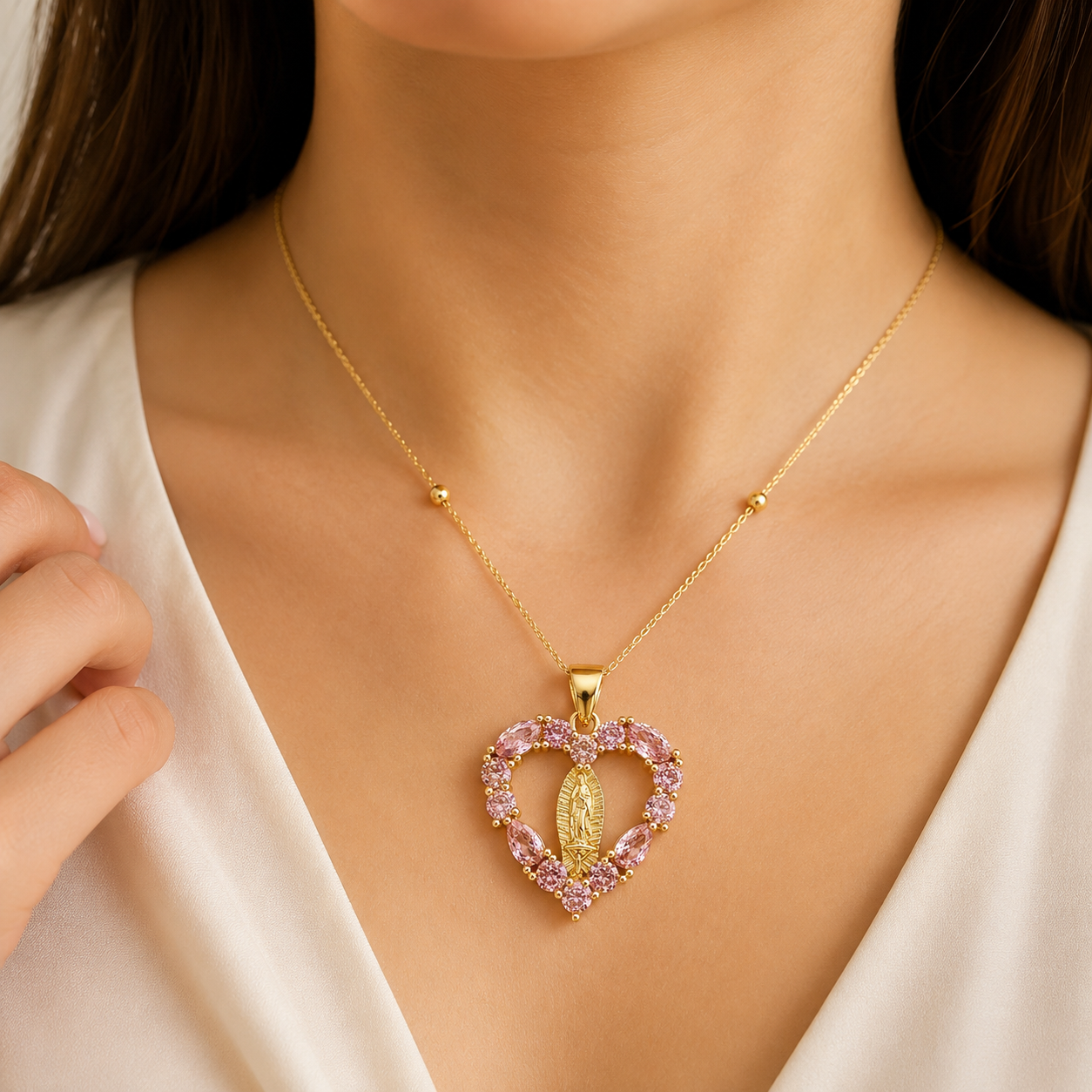 Collar Virgen de Guadalupe rose