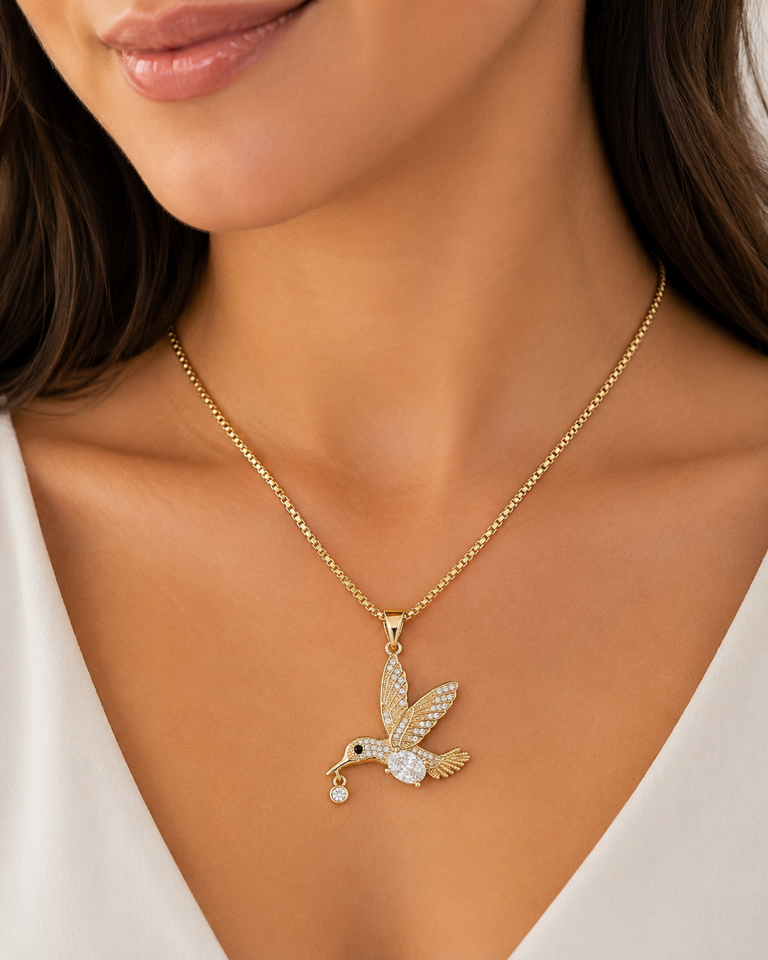 Collar Colibrí Brillante – Oro Laminado 14K