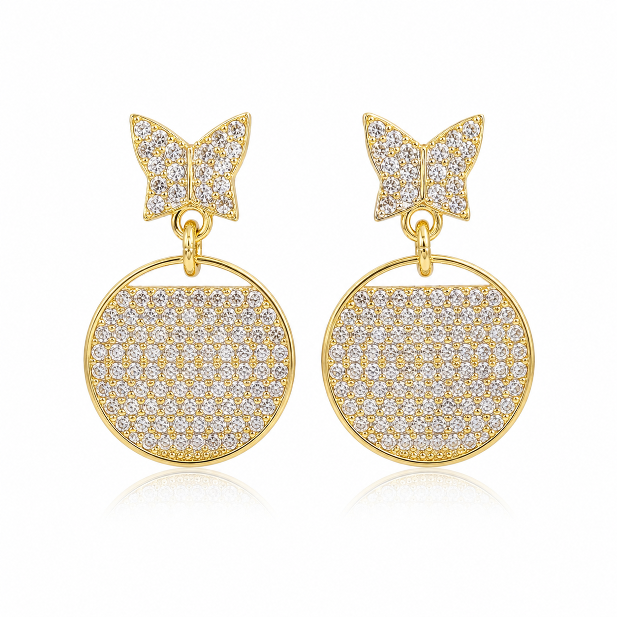 Aros Mariposa con Cristales – Chapado en Oro Amarillo