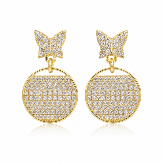 Aros Mariposa con Cristales – Chapado en Oro Amarillo