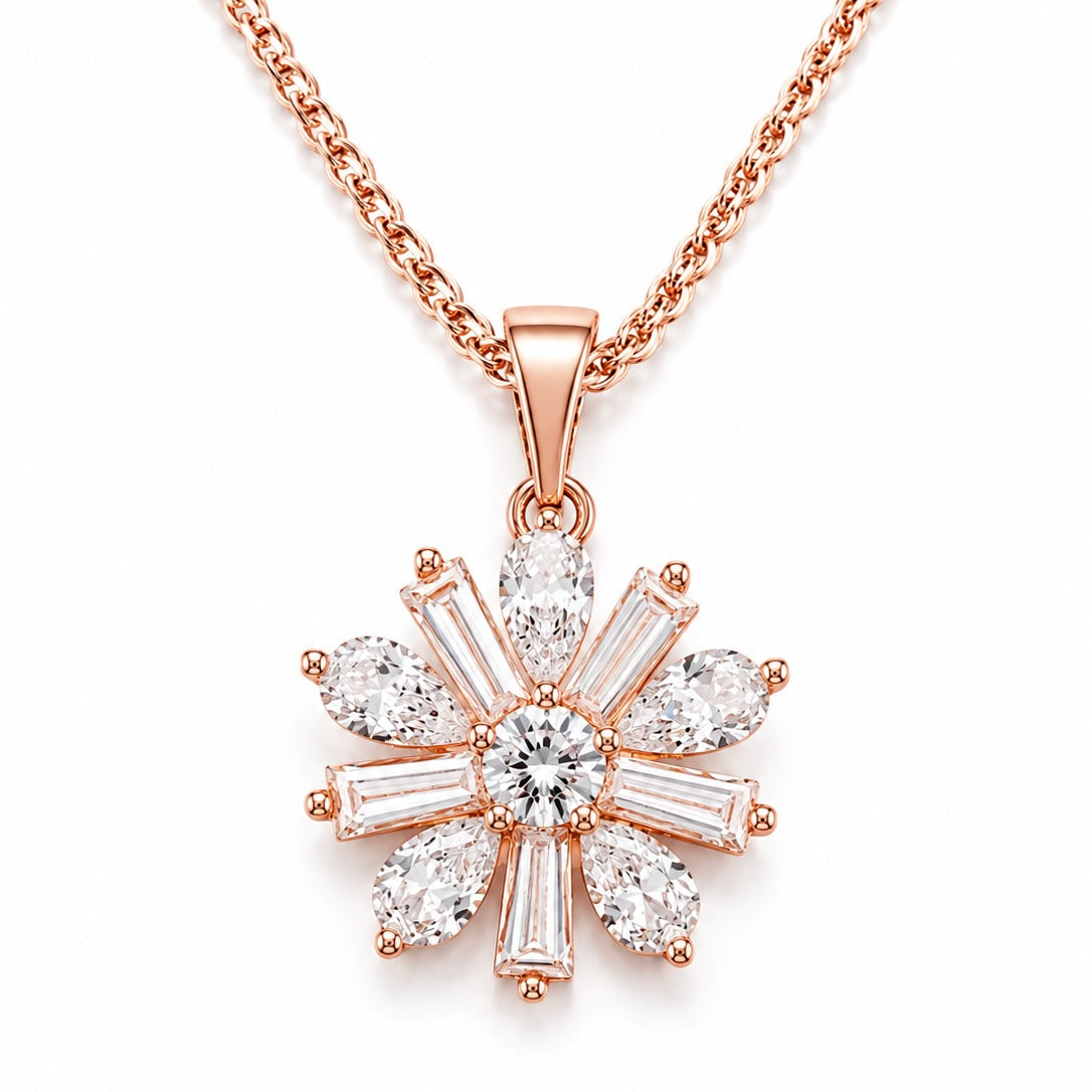 Collar Flor Brillante Oro Rosado
