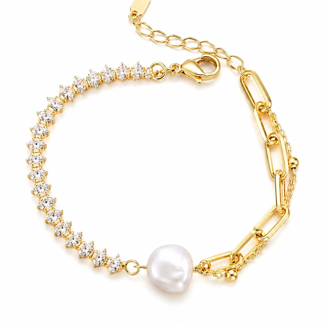 Pulsera Asimétrica Perla & Brillo