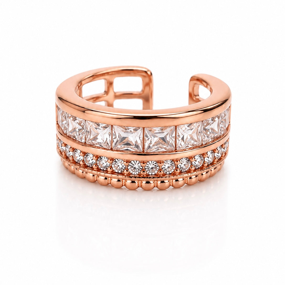 Ear Cuff Perlas y Circonia Oro Rosado