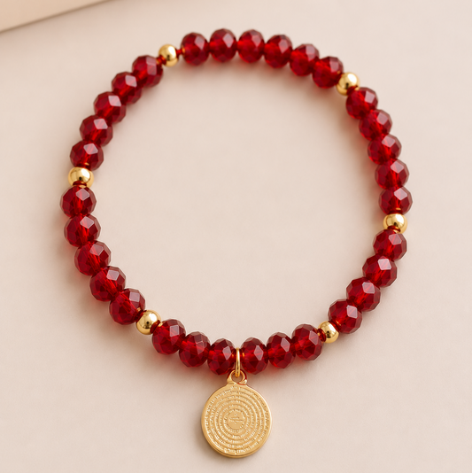 Pulsera Cristal Rojo con Padre Nuestro