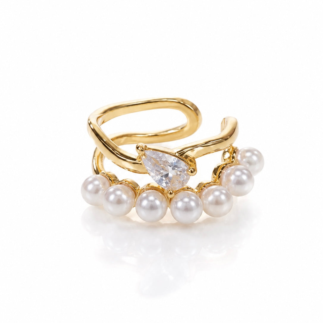 Ear Cuff Perlas y Circonia Oro Rosado