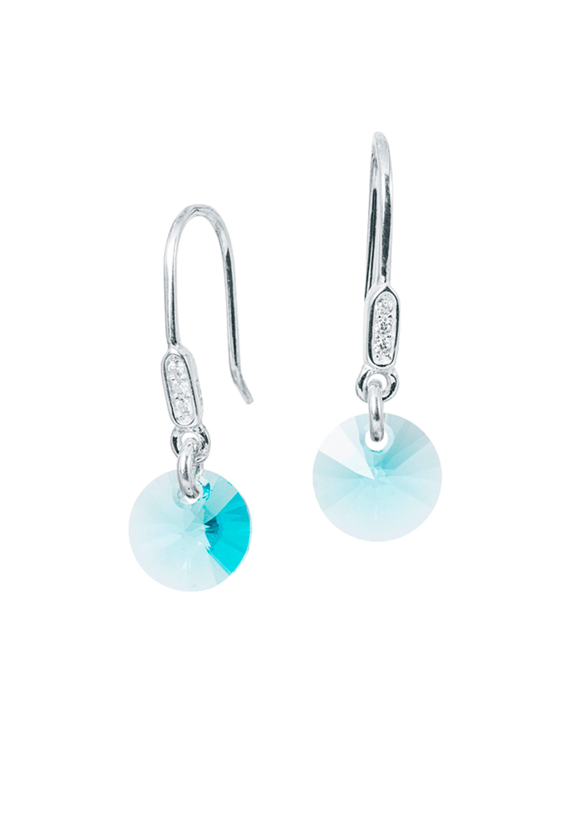 Aros Punto de Luz Circón Plata Italiana 925 y Cristal Genuino Turquesa