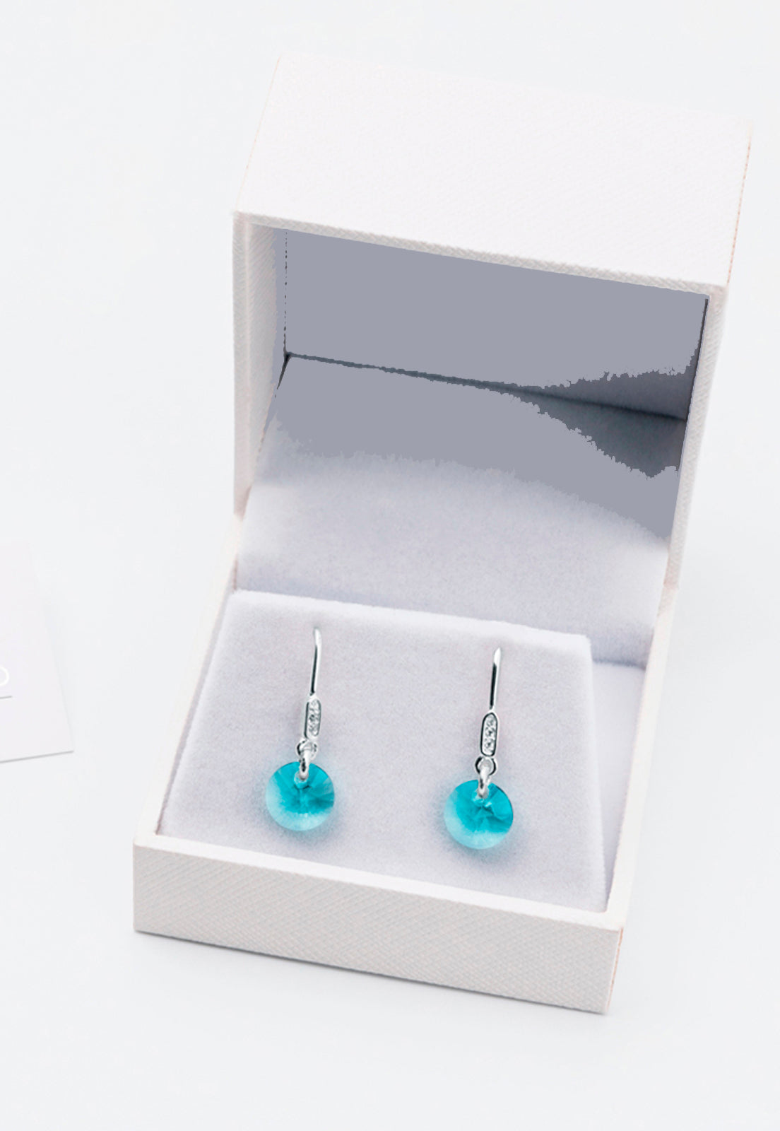 Aros Punto de Luz Circón Plata Italiana 925 y Cristal Genuino Turquesa