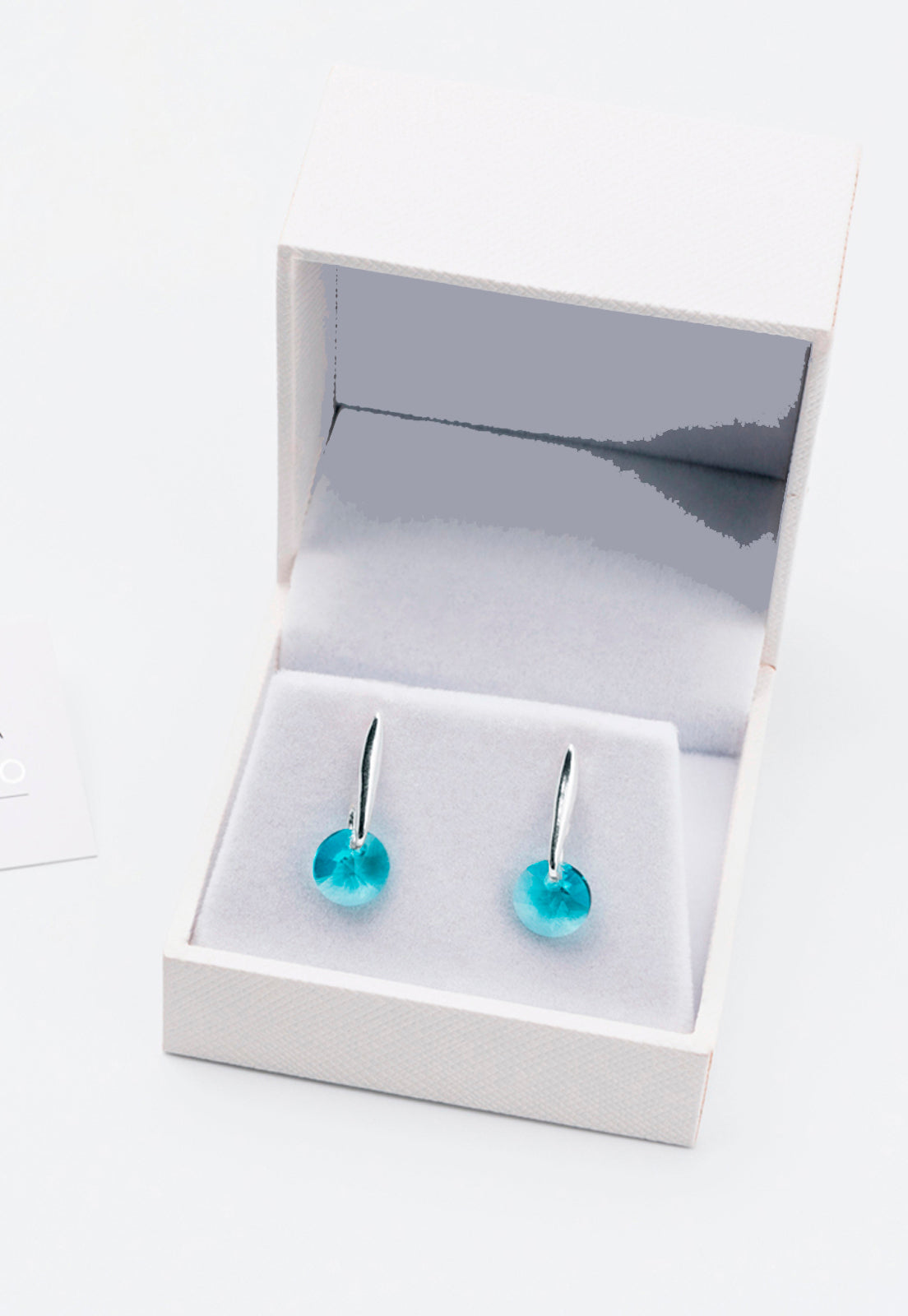 Aros Punto de Luz Plata Italiana 925 y Cristal Genuino Turquesa