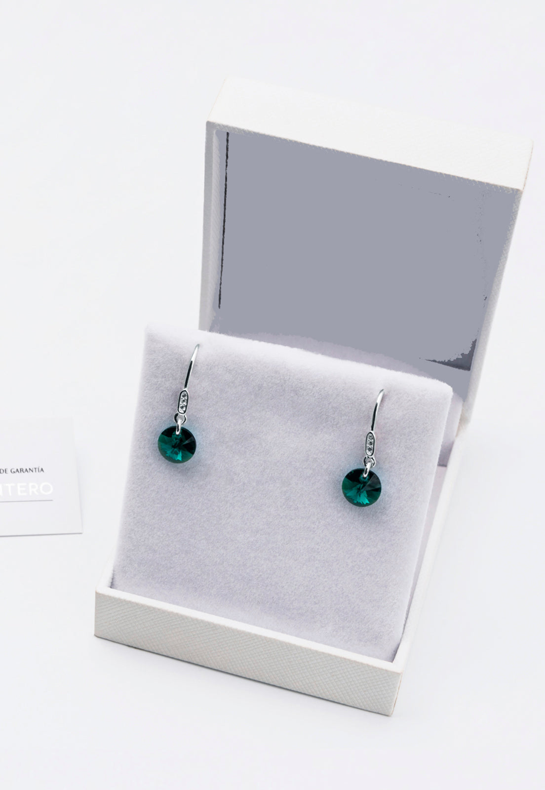 Aros Punto de Luz Circón Plata Italiana 925 y Cristal Genuino Esmerald