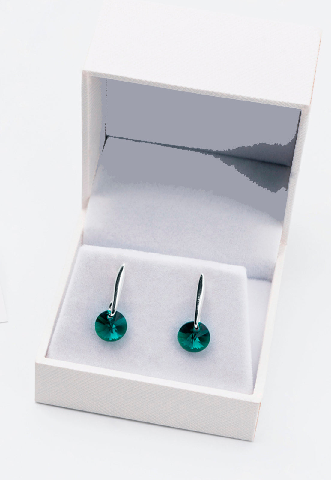 Aros Punto de Luz Plata Italiana 925 y Cristal Genuino Turquesa Esmerald