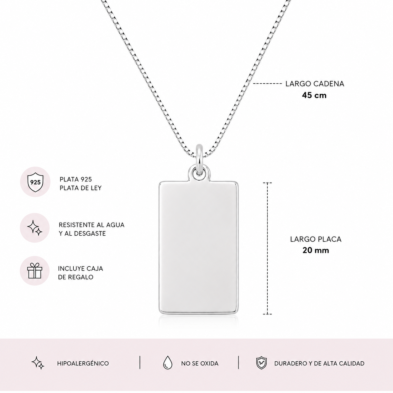 Medalla de plata 20x12 mm. Rectangular